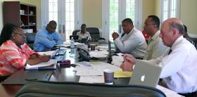 V.I. Public Finance Authority board members Debra Gottlieb, Keith O'Neale, Gov. John deJongh Jr. and Angel Dawson, meeting on St. Thomas Saturday, along with a government stenographer and PFA attorney James Hindels. V.I. Public Finance Authority board members Debra Gottlieb, Keith O'Neale, Gov. John deJongh Jr. and Angel Dawson, meeting on St. Thomas Saturday, along with a government stenographer and PFA attorney James Hindels.